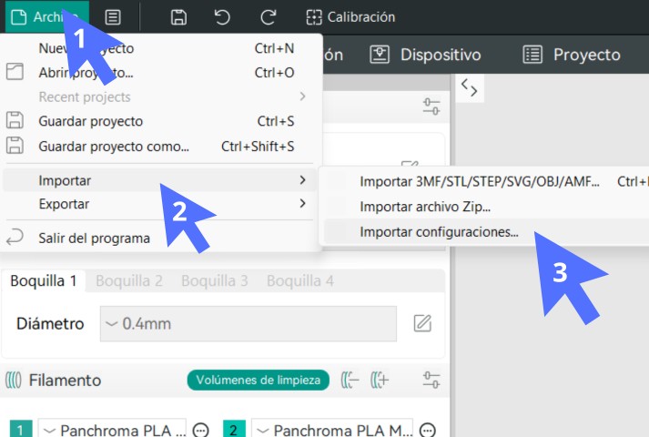 Importar perfil en Snapmaker Orca